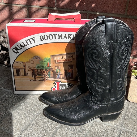Black Men’s cowboy leather boots - Picture 1 of 17